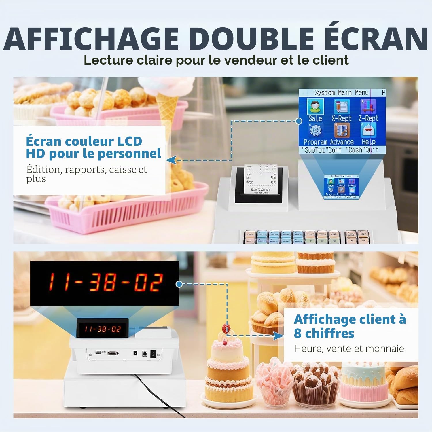 MXBAOHENG 48 touches Caisse enregistreuse électronique avec imprimante de tickets et tiroir de caisse, Système de caisse de supermarché Caisse LED pour Restaurant, café, grands marchés (En anglais)