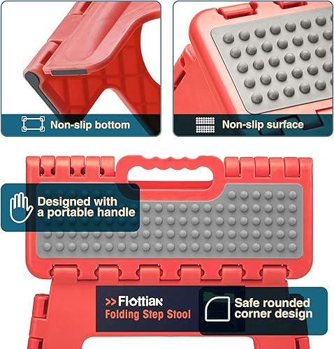 Miniatura 12 de Flottian Taburete plegable de 18 pulgadas para adultos y niños con capacidad para hasta 300 libras, taburetes plegables antideslizantes con asa,