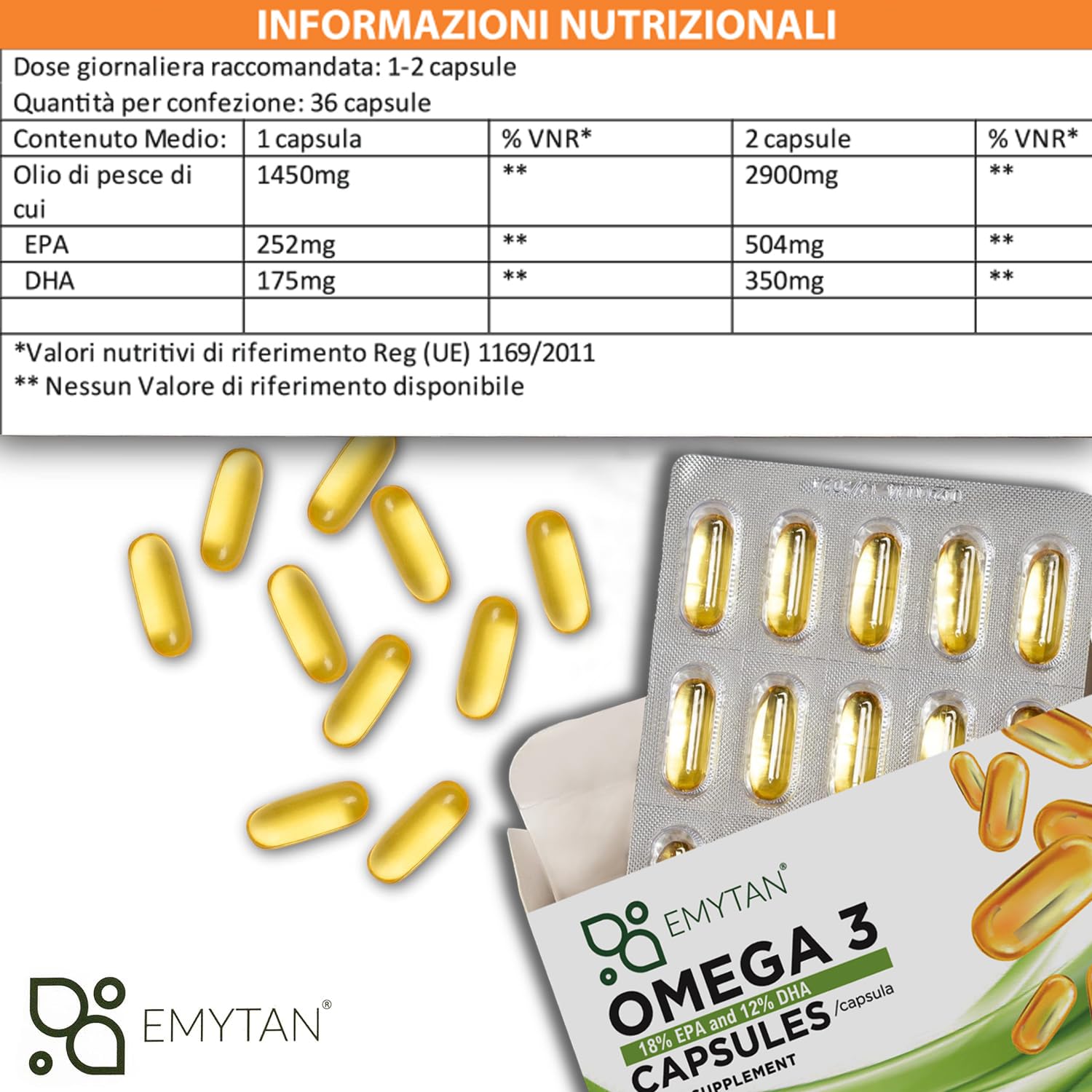 Omega 3 Alto Dosaggio 1450mg - 18% EPA e 12% DHA - Integratore Olio di Pesce Purificato - Supporto Funzione Cardiaca, Vista e Cerebrale - 180 Capsule