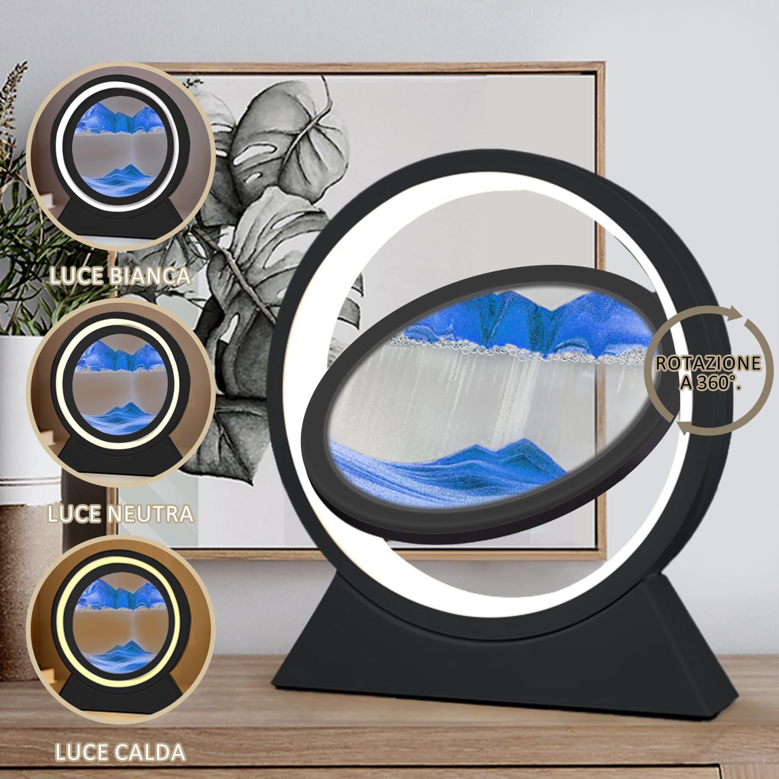 Ulikey Pittura di Sabbia Che Scorre 3D Con Luce Notturna a LED, Quadro Dinamico per Decorazioni la Casa l'Ufficio