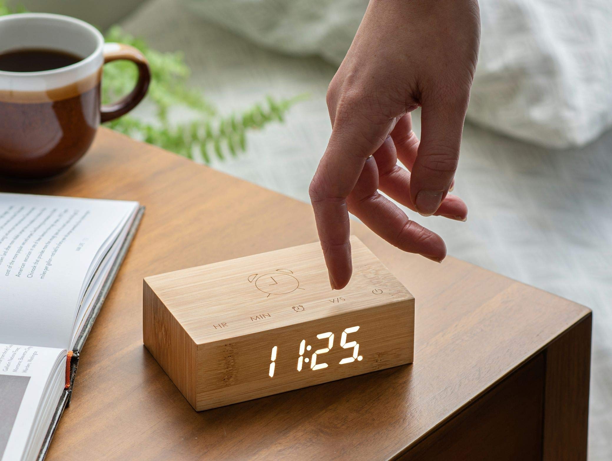 Gingko BAMBOO WOOD CLOCK RELOJ Black Redondo Clásico Unisex Adulto