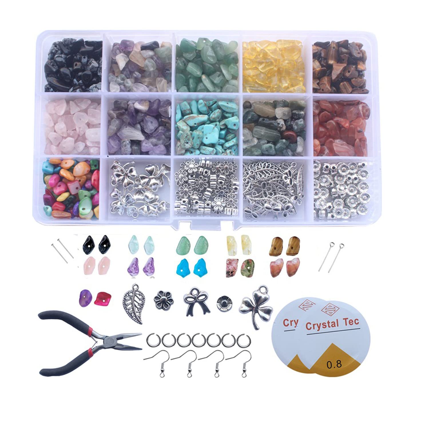 GGerou Natural Chip Stone Beads Multicolor 5-8mm About 900+ Pieces Irregular Gemstones Healing Crystal Loose Rocks Bead Hole Drilled for Ring, Earrings, Necklace, Bracelet Making DIY Art Crafts (B)