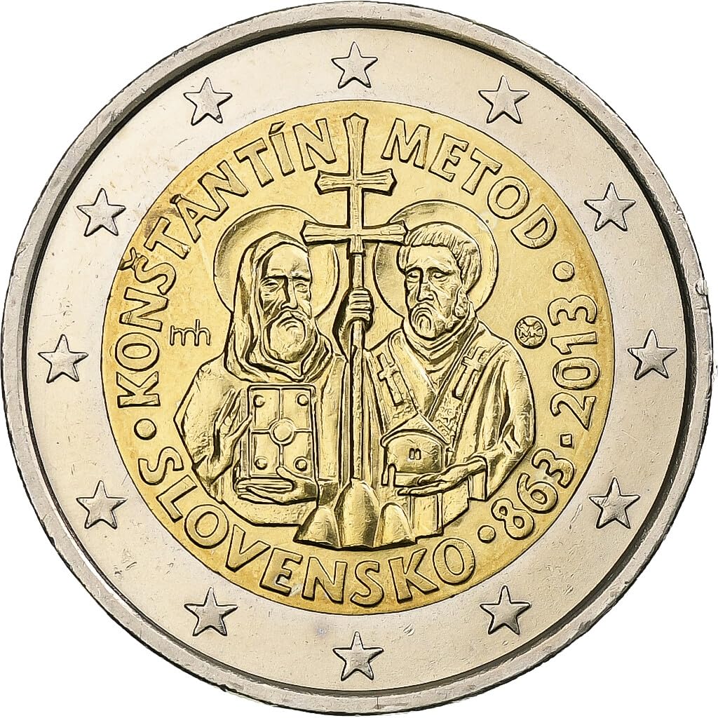 2013 2 Euro Slovakia Coin I Celebrating Cyril (Constantine) and Methodius - Christian Missionaries Who Brought Jesus and the Alphabet to the Slav People I Monetized By The Slovakia Government