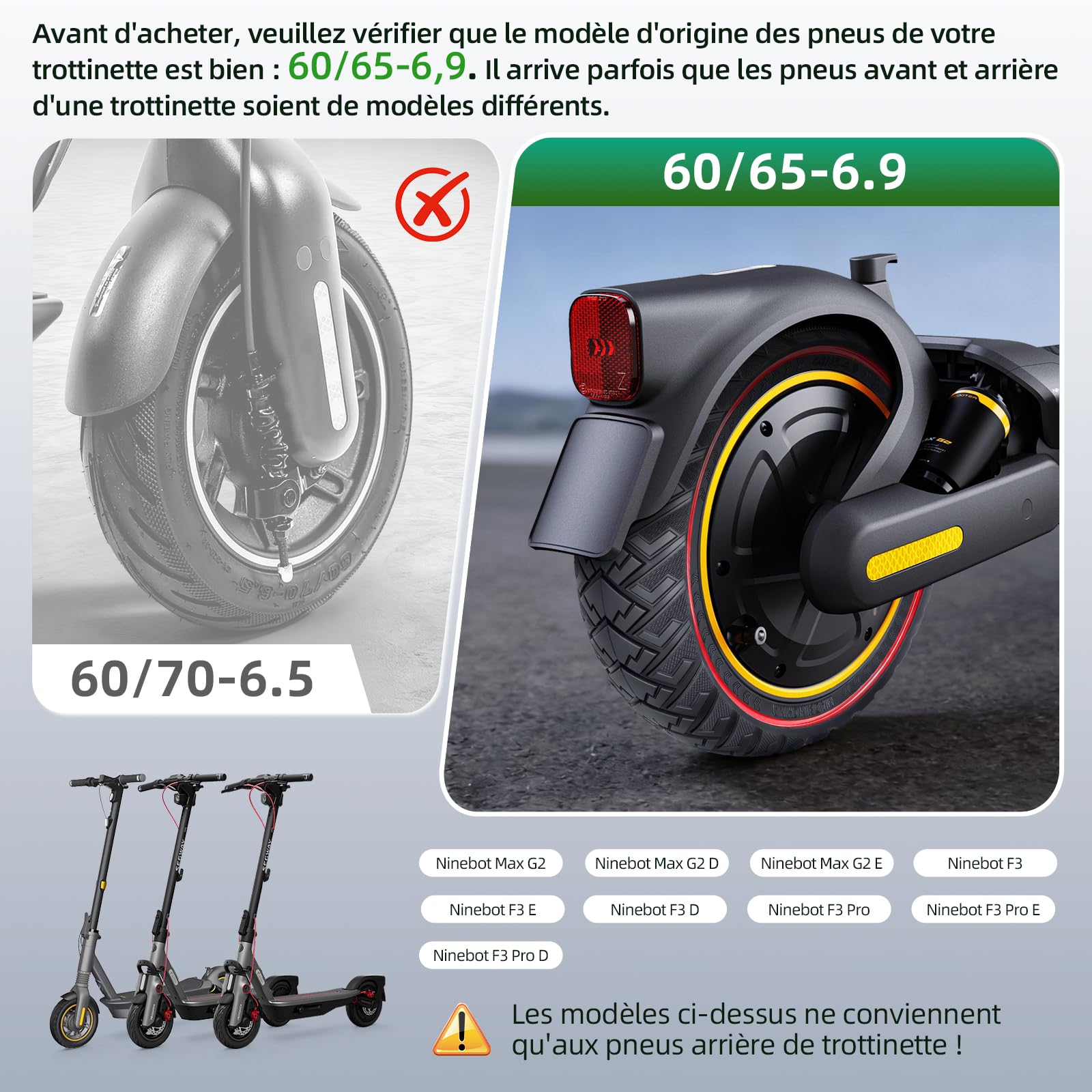 60/65-6,9 Pneu Plein pour Ninebot Max G2 G2D G2E G65 Scooter 10" Tire Avant/Arrière Caoutchouc Accessoires de Rechange (Rouge-2)