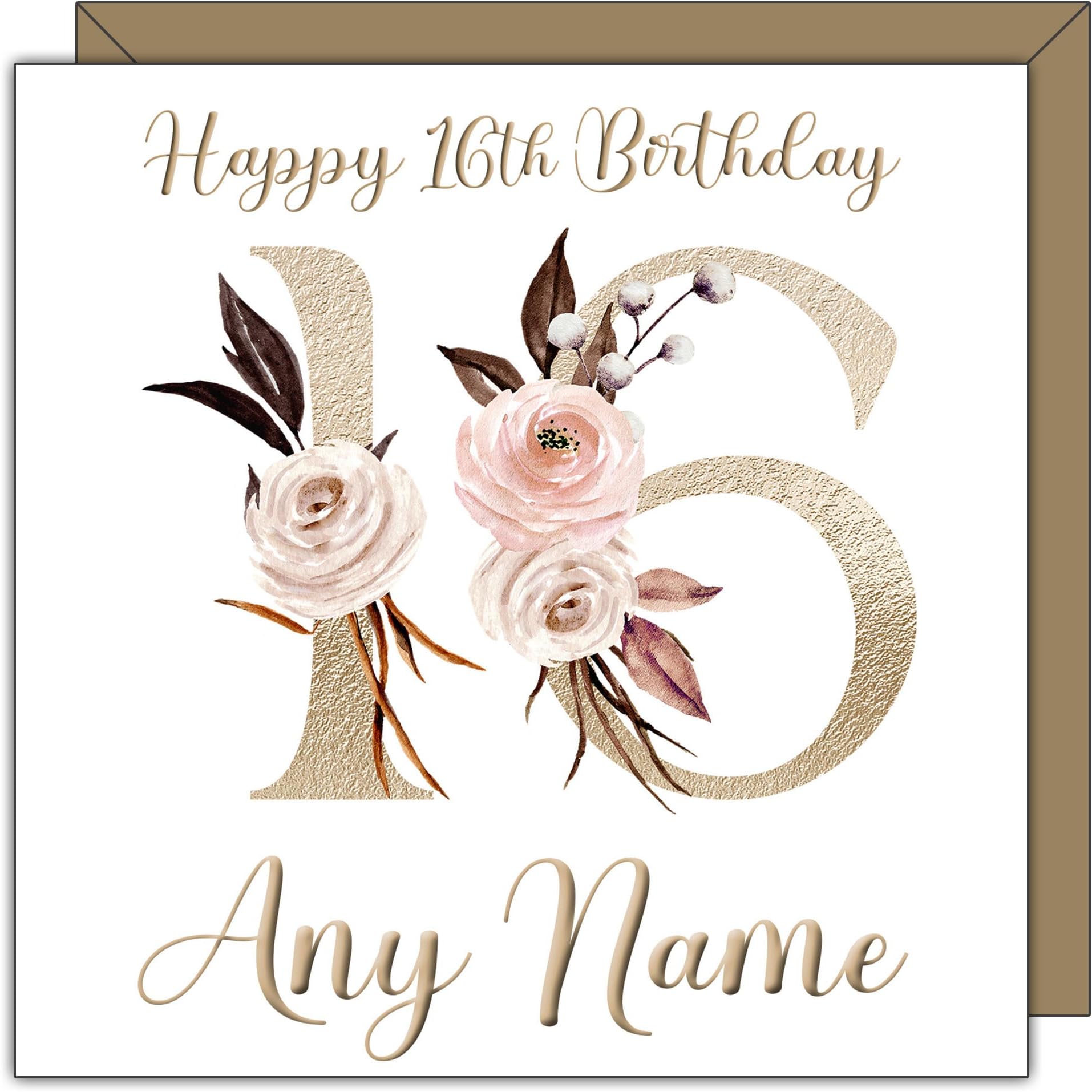 Personalised 16th Birthday Card - Sixteen Birthday card for girls - Custom Name Floral greeting card for her - 16 today