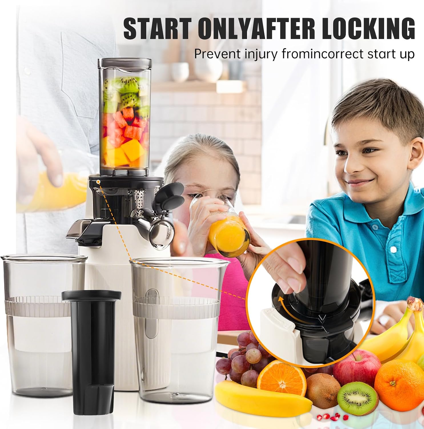 Slow Juicer, Cold Press Masticating Juice Extractor, Model SJ-019, with Pulp Collection Cup
