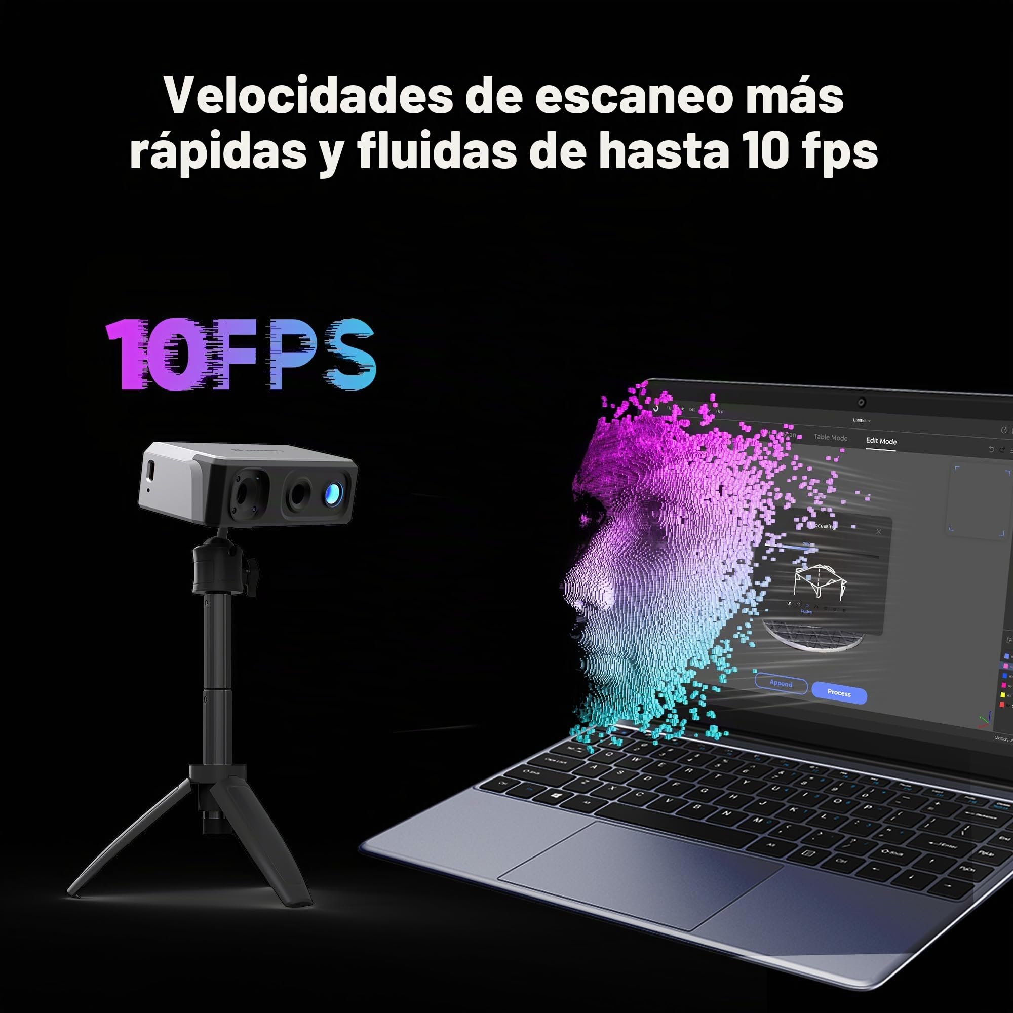 Escáner 3D portátil 3DMakerpro Seal Lite para impresora 3D, alta precisión detallada de 0,02 mm, velocidad de escaneo de 10 fps ultrarrápida con lentes antivibración, kit premium