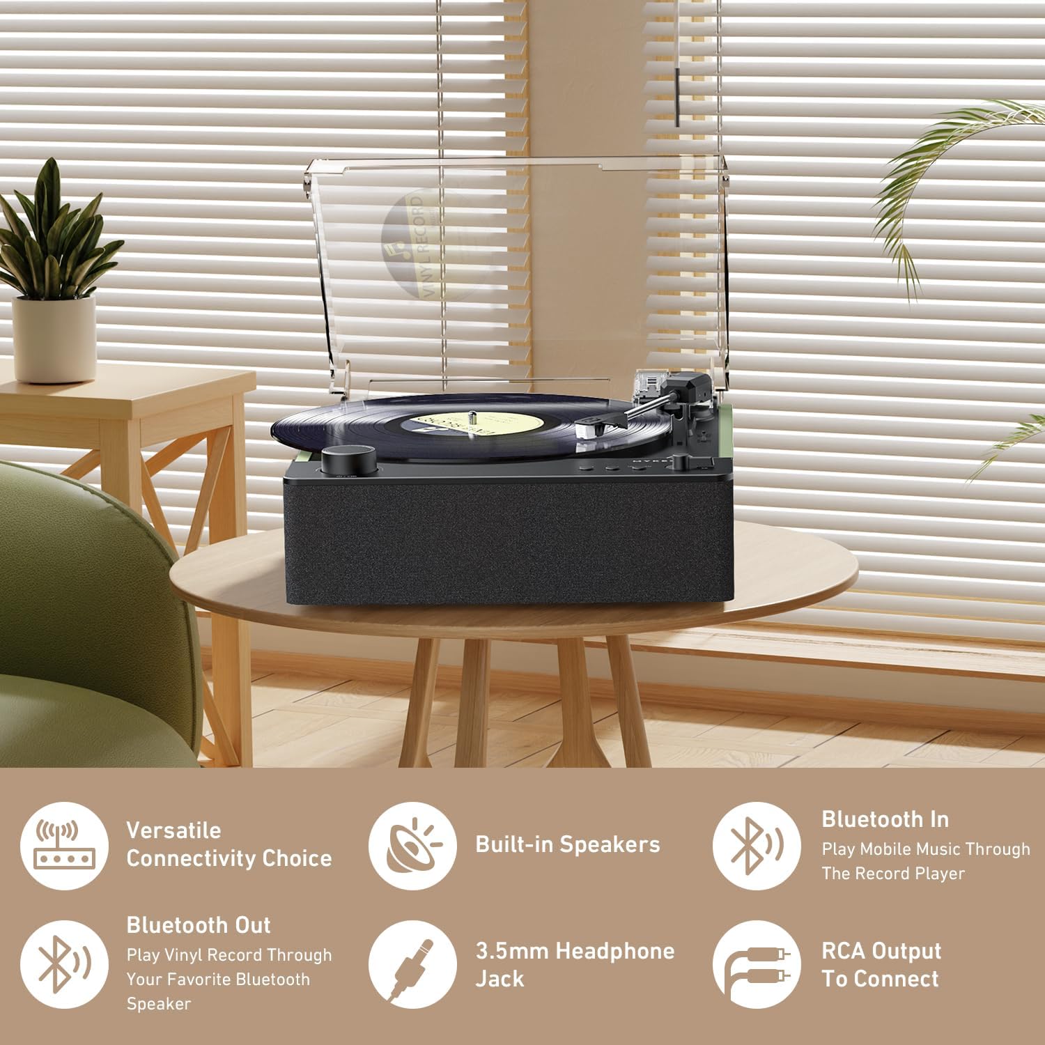MYKESONIC Tocadiscos de vinilo de alta fidelidad con altavoces