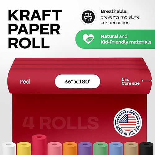 Vista 258 de Rollo de papel kraft marrón de 24 x 2160 pulgadas (180 pies), paquete de 4 – Papel de embalaje marrón hecho en Estados Unidos de 30 libras de grosor