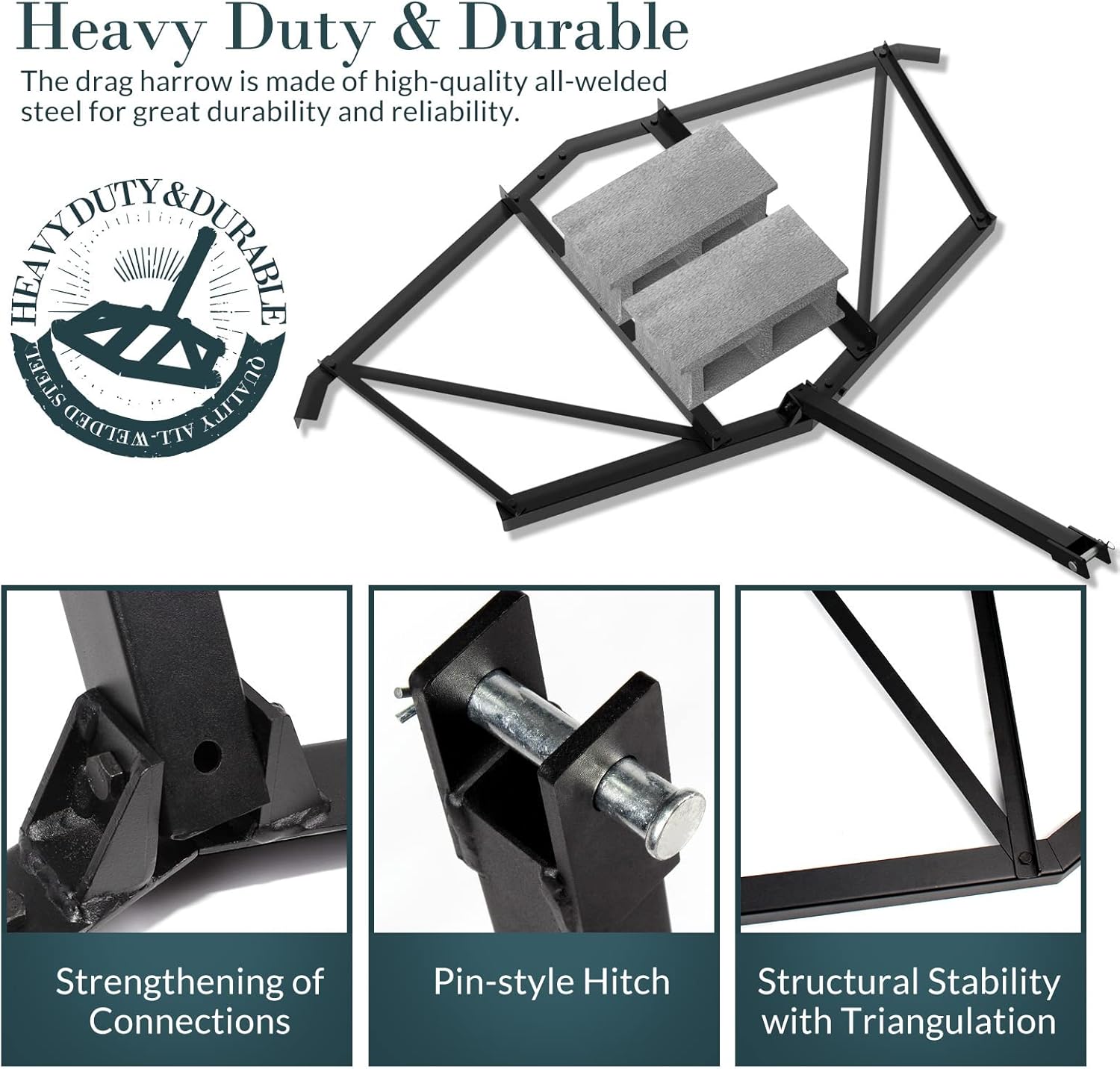 Pin-style hitch connection to a towing vehicle.