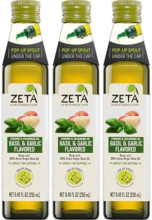 Zeta Extra Virgin Olive Oil with Basil and Garlic 8.5fl oz. Pack of 3