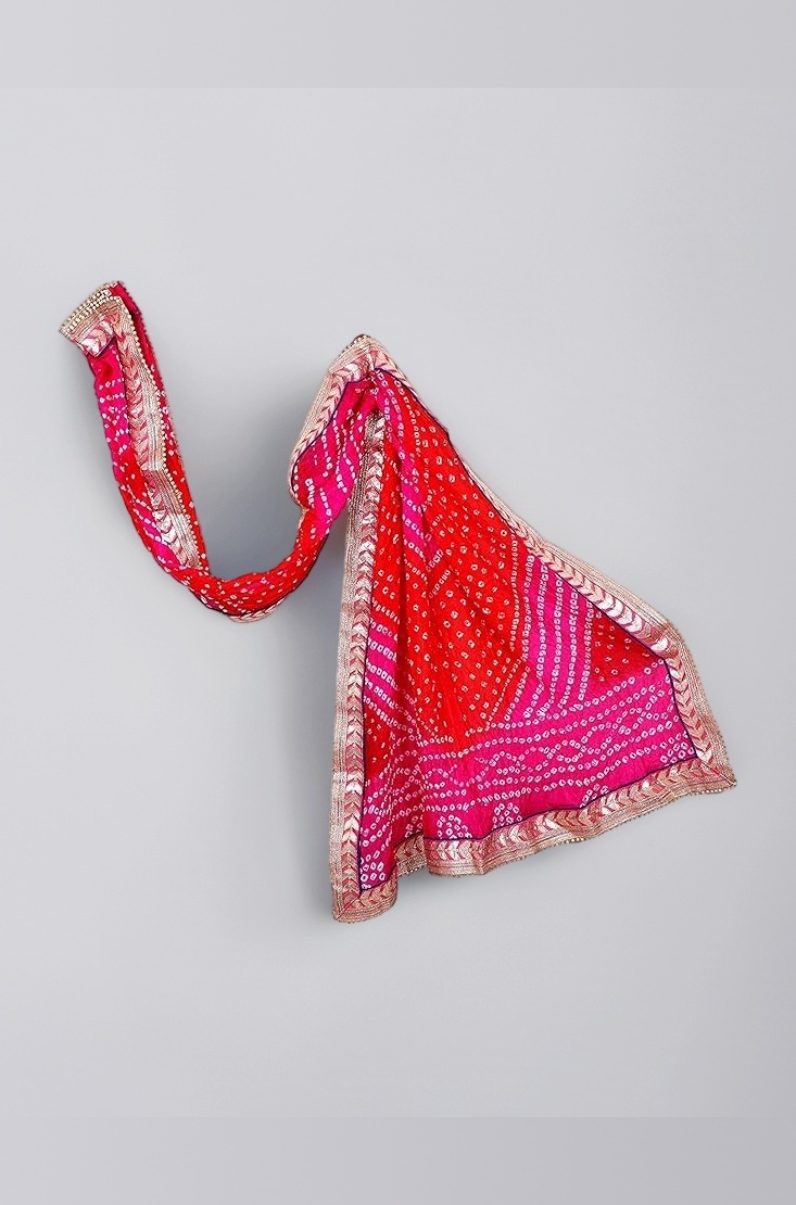 Women's Silk Jaipuri Rajasthani Bandhani Bandhej Heavy Dupatta with Gota Work and Latkan