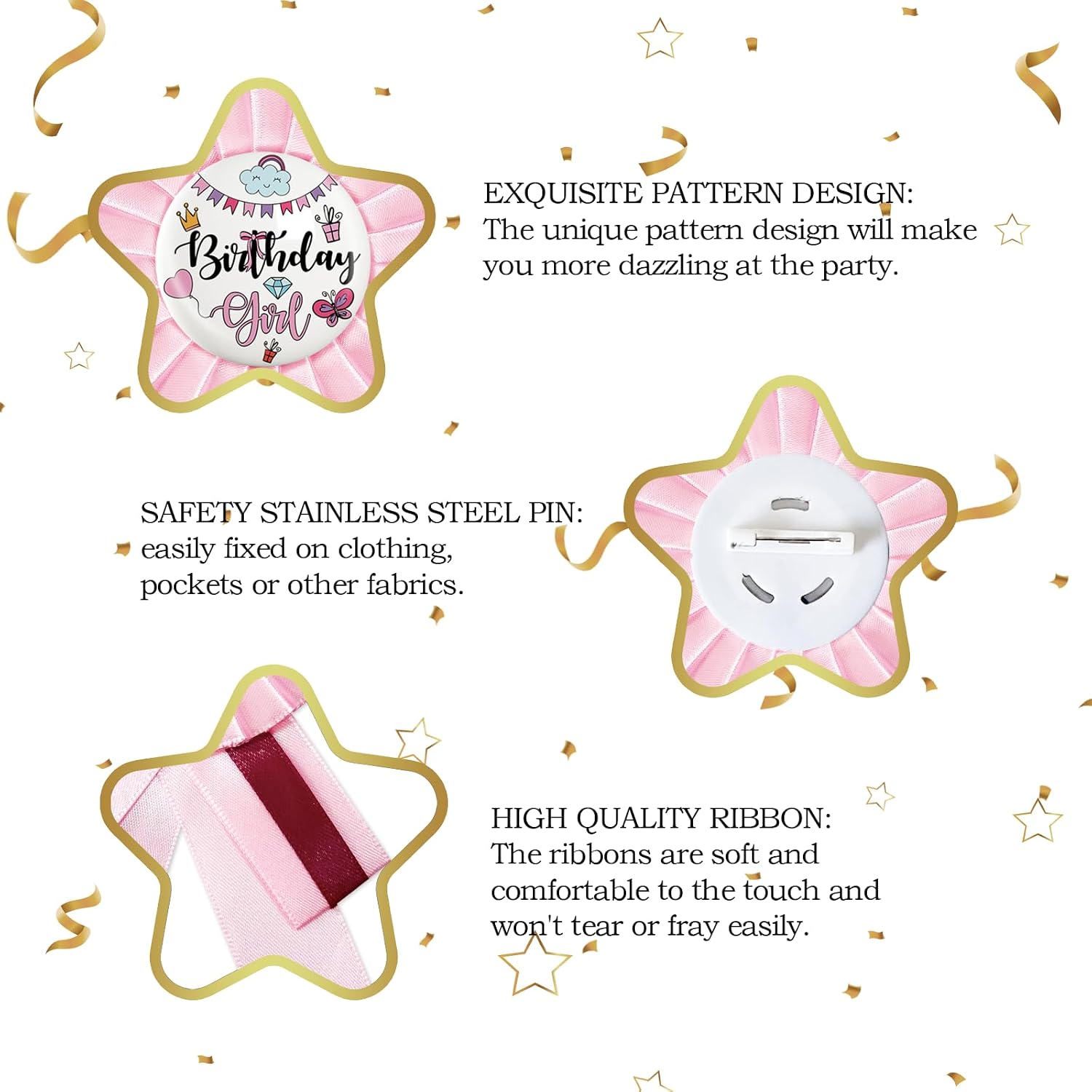Birthday Girl Tinplate Badge Pin, Happy Birthday Button for Girl's Birthday, Pink Rosette Birthday Award Badge Pin, Baby Girl One Year Old Party Decorations