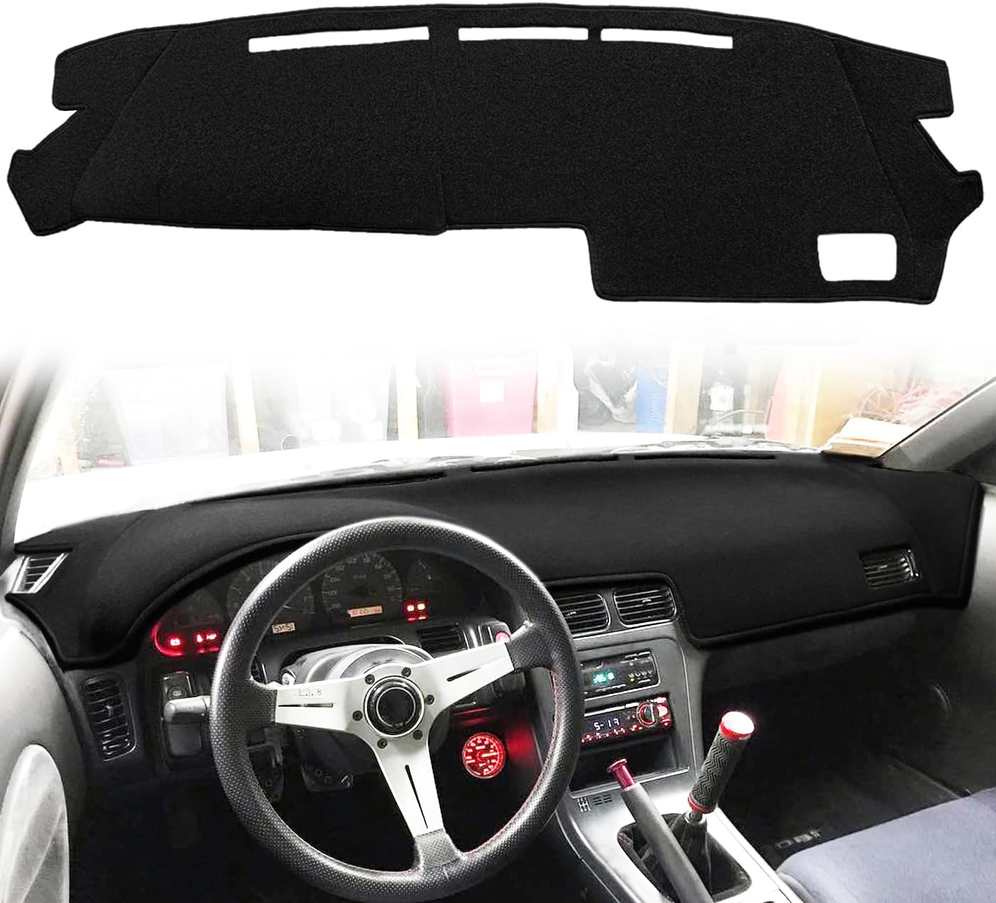 Dash Cover Mat Custom Fit for Nissan 240SX S13 Without Heads-up Display, Dashboard Pad Carpet Protector (Black) K190