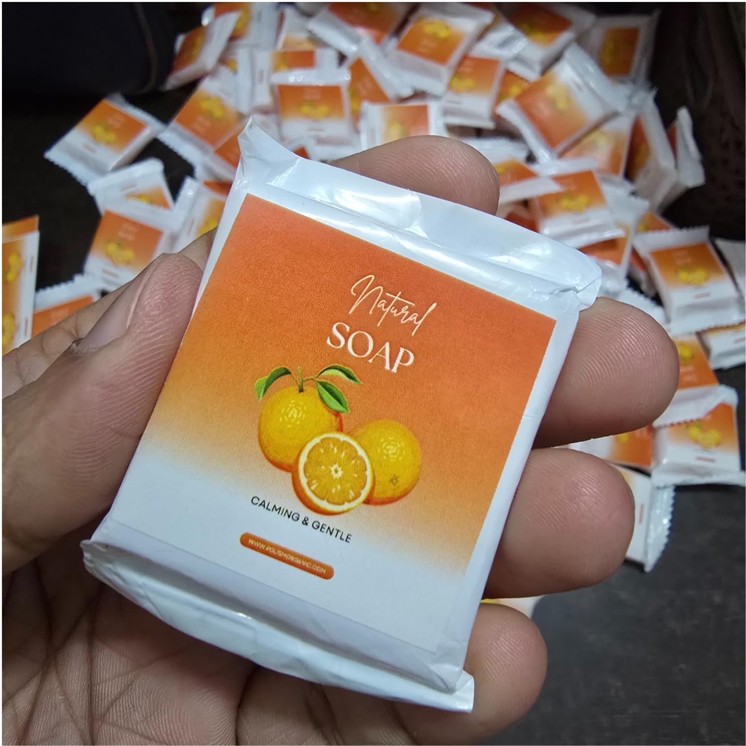 Polism Hotel Natural Orange Glycerine Soap - Pack of 100 (15g) | Transparent Bath Soap with Amazing Fragrance | Ideal for Hotels, Guest Houses, Airbnb, Spas, Gyms, Hospitals & Marriage Halls