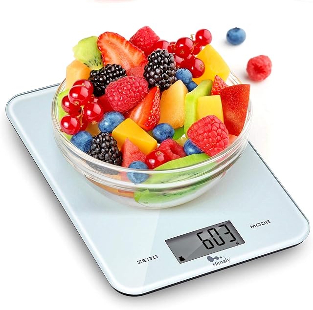 Himaly Digital Kitchen Scale,Ultra Slim Multifunction Food Weighing Scale with Tempered Glass Platform,Electronic Cooking Scale with LCD Display for Home Kitchen Baking,10kg/22lb