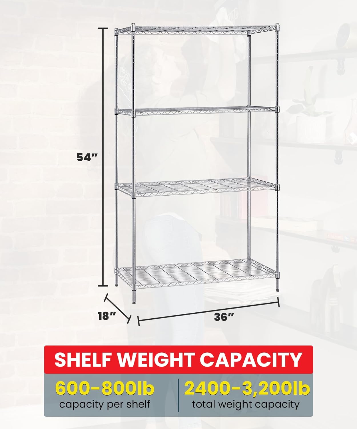 Quantum Storage Systems WR54-1836C Starter Kit Wire Shelves Chrome 4 Shelves 54" H x 36" W x 18" D