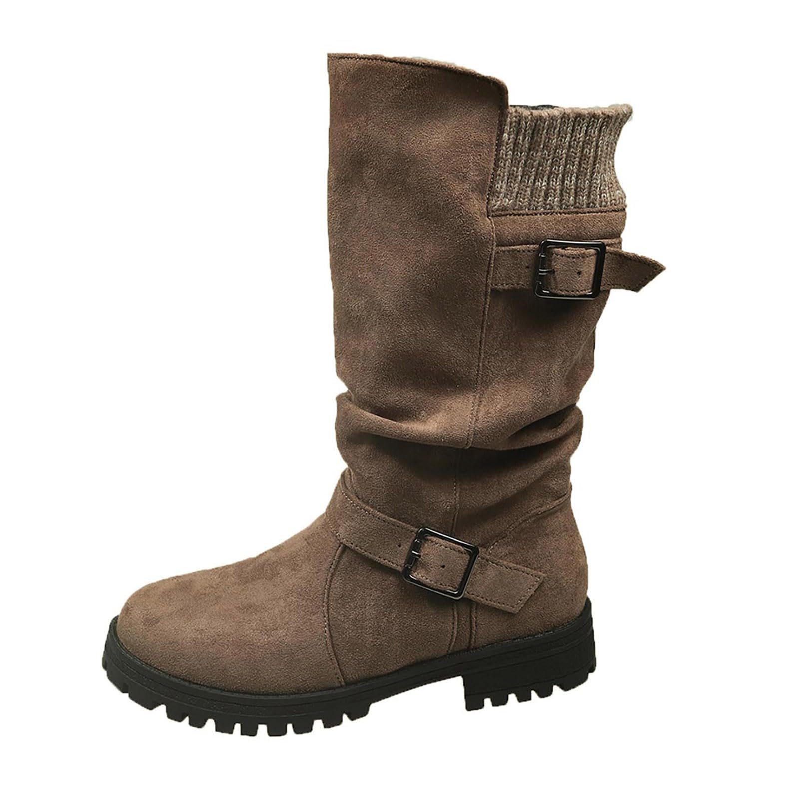 Botas por Encima de la Rodilla Botines de Ante Media caña, diseño sin Cordones con Correa Ajustable para Mayor Calidez en Invierno, cómodos e Informales.
