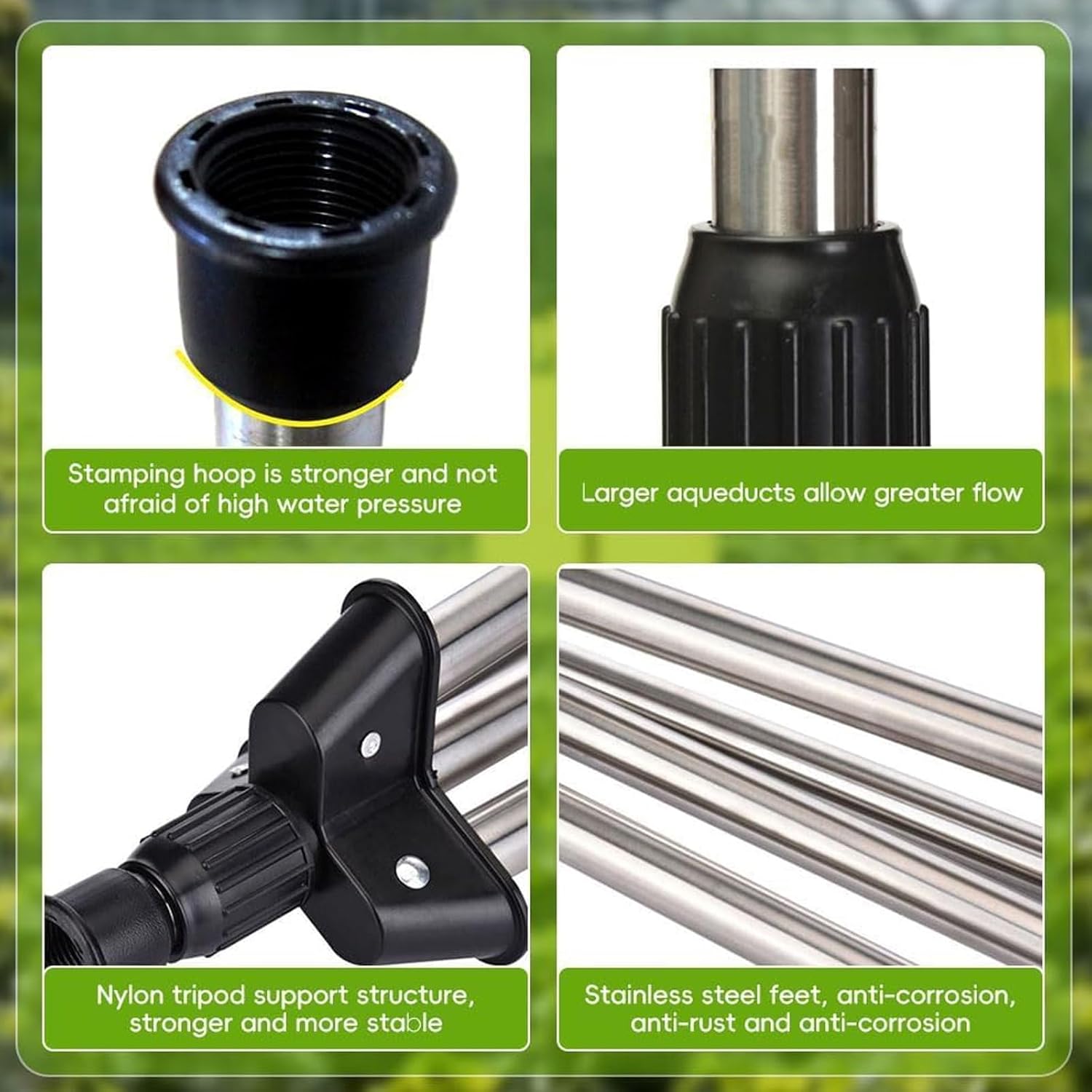 FANSHINUO 伸縮式ガーデンステンレス三脚スプリンクラー 交換可能なノズル付き 3/4インチ 高速リリースコネクター 簡単アー