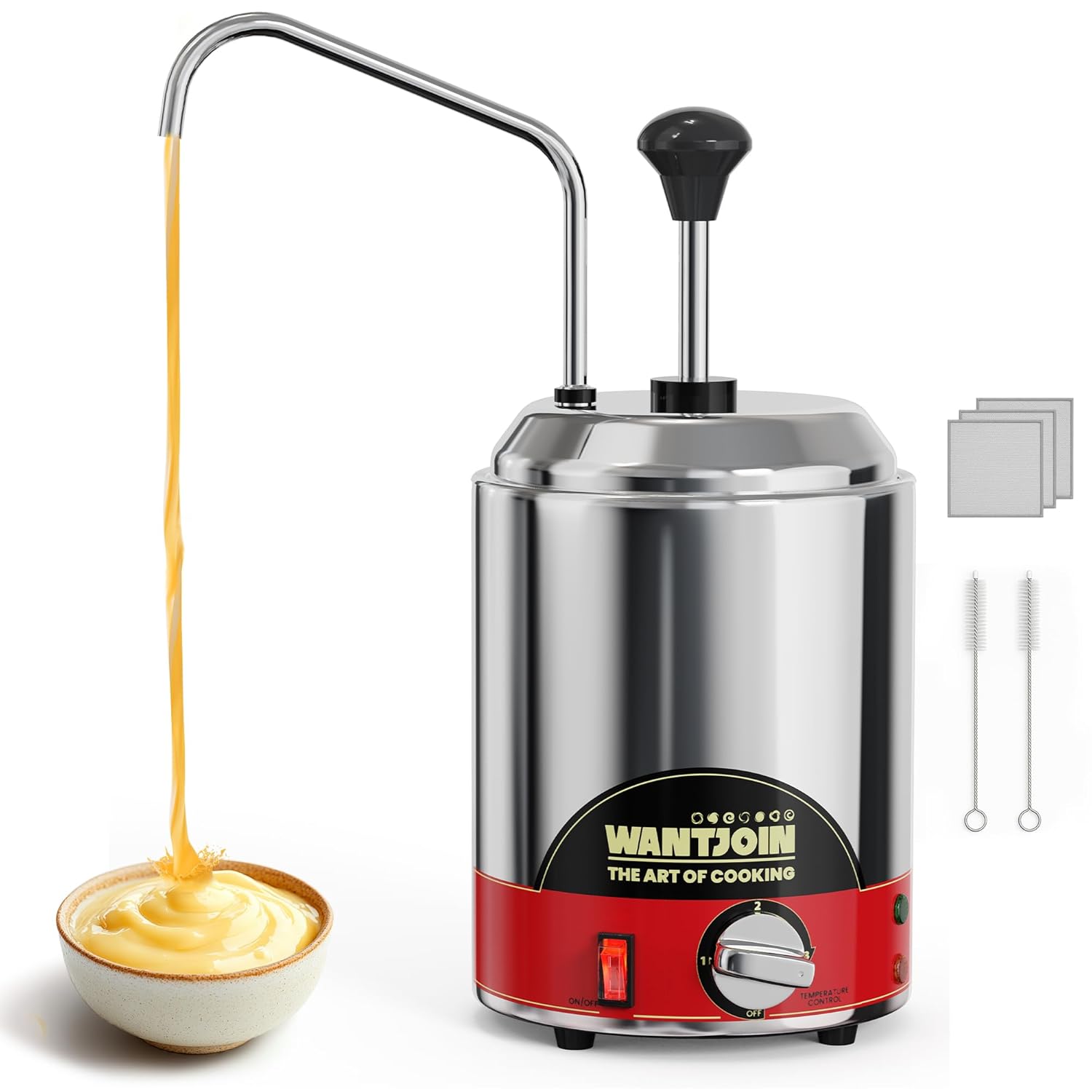 WantJoin Nacho Cheese Dispenser with Pump - 2 6 Qt Cheese w Warmer Stainless Steel Pump Hot Fudge