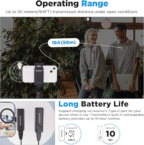 Miniatura 3 de Sevenoak SKM-W10-D2 2.4GHz Micrófono de solapa inalámbrico Lavalier para iPhone 8x111213 iPad Portátil Mimi Lav Clip On Mic para Streaming Record