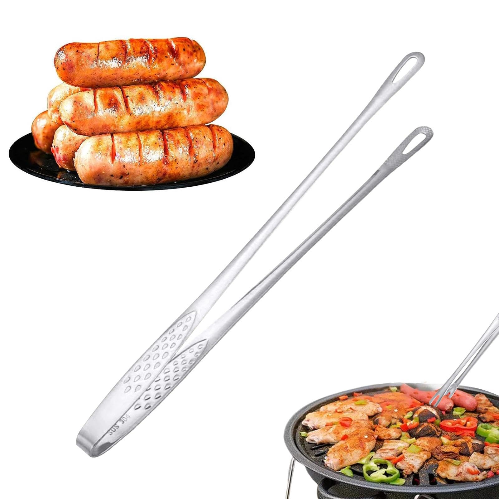 Szczypce do grilla, klipsy do grilla ze stali nierdzewnej kuchenne domowe klipsy do grilla kiełbasa hot dog szczypce do steków z antypoślizgowym uchwytem 24/28 cm wielofunkcyjne szczypce do pieczenia