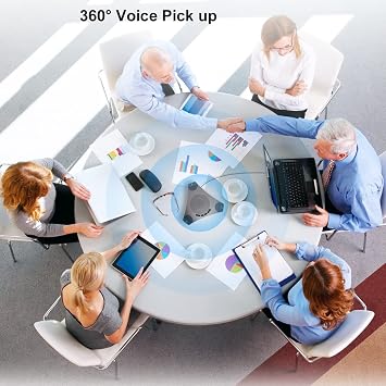 Conference Speaker and Microphone, 360 Omnidirectional USB Speakerphone Microphone with USB Hub, Noise Reduction/Echo Cancellation Computer Microphone for 8-10 People Business Conference, Home Office