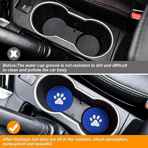 Miniatura 5 de Osilly Portavasos para automóvil, paquete de 4 posavasos antideslizantes de PVC con estampado de patas, tapete universal de 2.75 pulgadas, tapete de