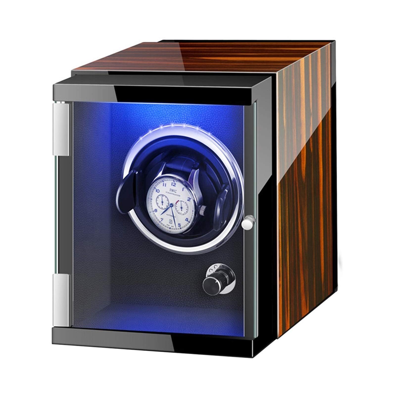Automatischer Uhrenbeweger mit bunten Lichtern, Klavierlackierung, verstellbare Uhrenkissen, Netzadapter und batteriebetriebener Uhrenbeweger, Uhrenständer, Ran
