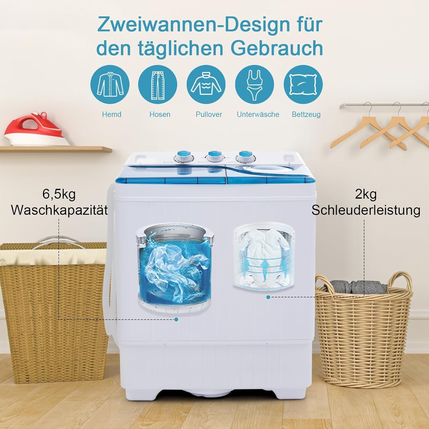 GOPLUS Mini-wasmachine 3,5 kg, volautomatische wasmachine met centrifuge, 6 programma's, display, inclusief afvoerpomp, bovenlader, wasmachine ideaal voor appartementen en campers, 43 x 43 x 75 cm GOPLUS Mini-wasmachine 3,5 kg, volautomatische wasmachine met centrifuge, 6 programma's, display, inclusief afvoerpomp, bovenlader, wasmachine ideaal voor appartementen en campers, 43 x 43 x 75 cm