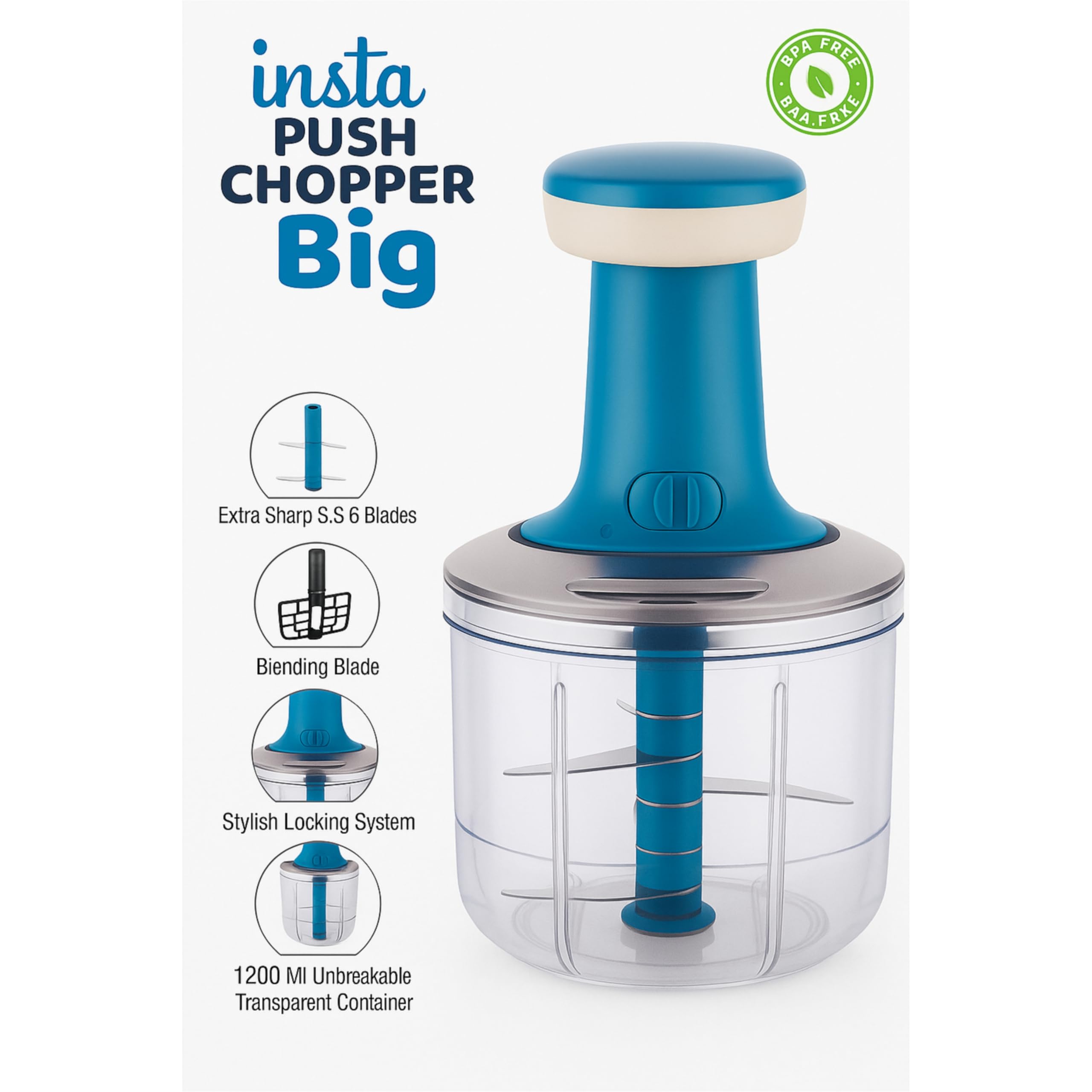 Bizznmax Insta Push Chopper – 1200ml | Fast Chopping & Blending