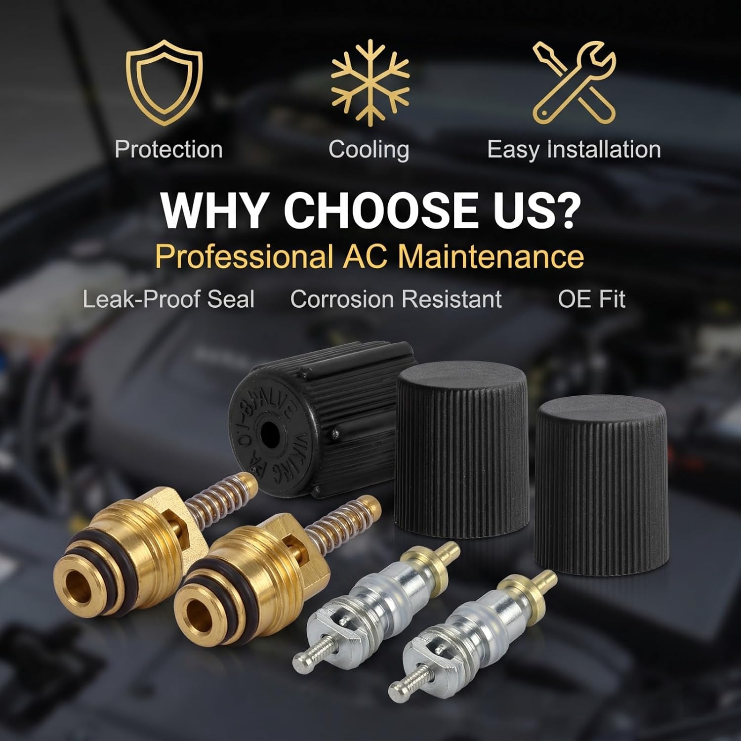 7 PCS Air Conditioner Valve Core Kits, R134A A/C Ducts Pressure and Service Valves Caps, Universal AC System Charging Port Maintain Accessories, for Most Cars, Trucks, SUVs (Black)