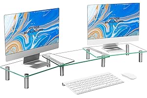 Adjustable Dual Glass Monitor Stand Riser Klearlook for Computer, Laptop, PC