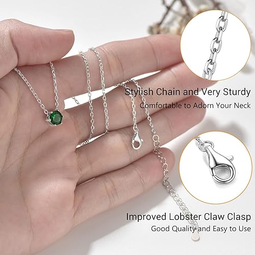 Miniatura 7 de PROSILVER Collar delicado de plata de ley 925 para mujer, hermoso collar de piedra natal de circonita cúbica disponible de enero a diciembre,