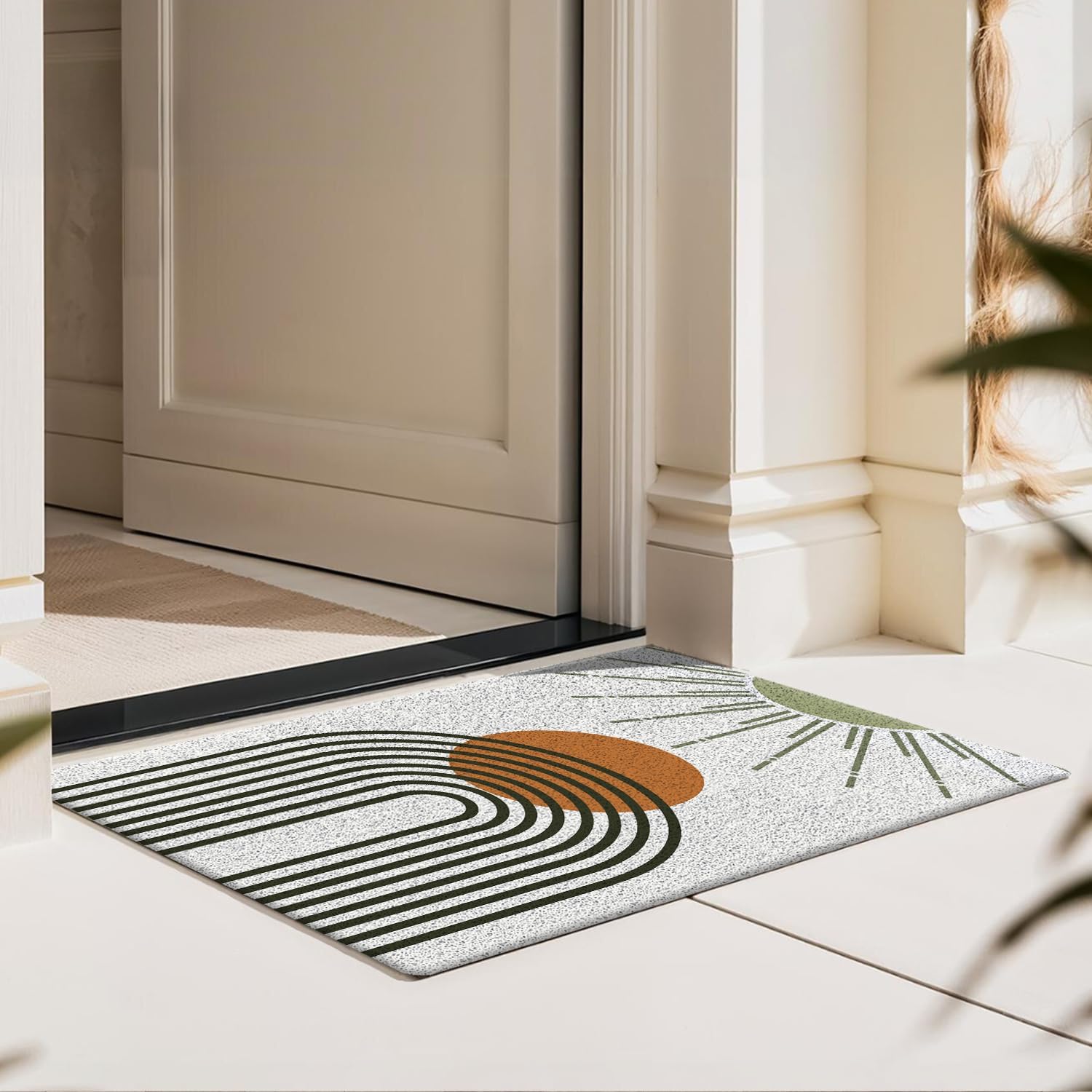 Abstract Boho Door Mat, Modern Century Modern Boho Terracotta Sun Welcome Mats Doormat for Front Door Porch Indoor Outdoor Entrance Entryway, Sun Bath Mat, 17x30 Inch