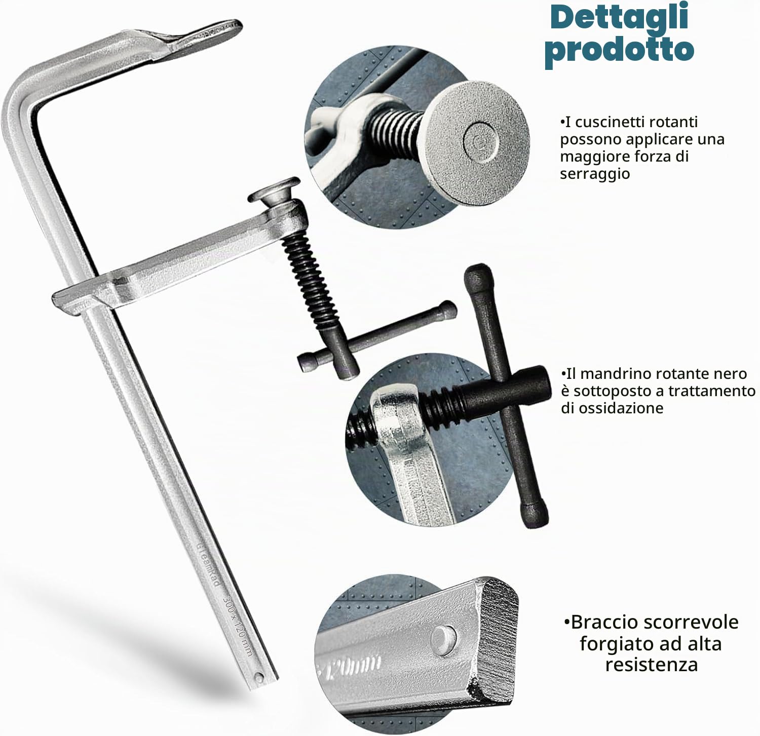 4 Pezzi Morsetto a vite, Morsetti a F in Acciaio Forgiato da 300mm, profondità della gola 120 mm, per saldatura, lavorazione del legno e lavorazione dei metalli