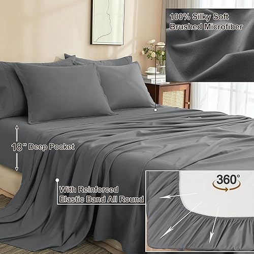 Miniatura 4 de PHF - Juego de edredón de 7 piezas, tamaño California King, ligero y en una bolsa, con juego de sábanas de 18" para todas las estaciones, ropa de