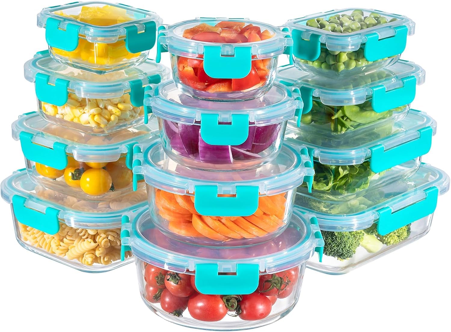MFY 12 Stück Glasbehälter mit Deckel, Frischhaltedosen mit Deckel, Meal Prep Boxen Glas mit 12 Behälter & 12 Deckel, Spülmaschinen- Mikrowellen, Grün