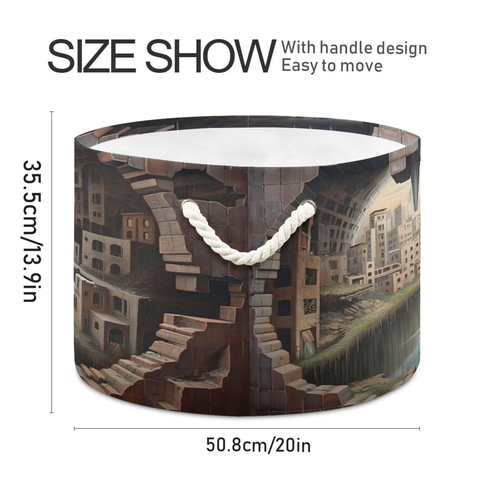 DUOBU Large Cotton Rope Basket Round Storage Basket City Landscape Laundry Hamper for Toys,Blankets,Nursery,Laundry 20x14 in