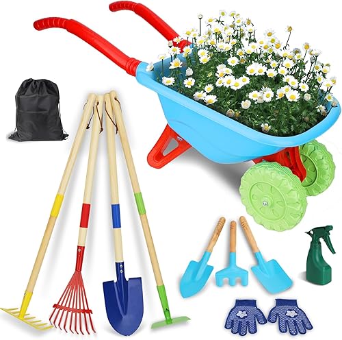 Miniatura 8 de Set de herramientas de jardinería para niños, conjunto de jardinería para niños, juguetes de excavación para el patio trasero al aire libre con