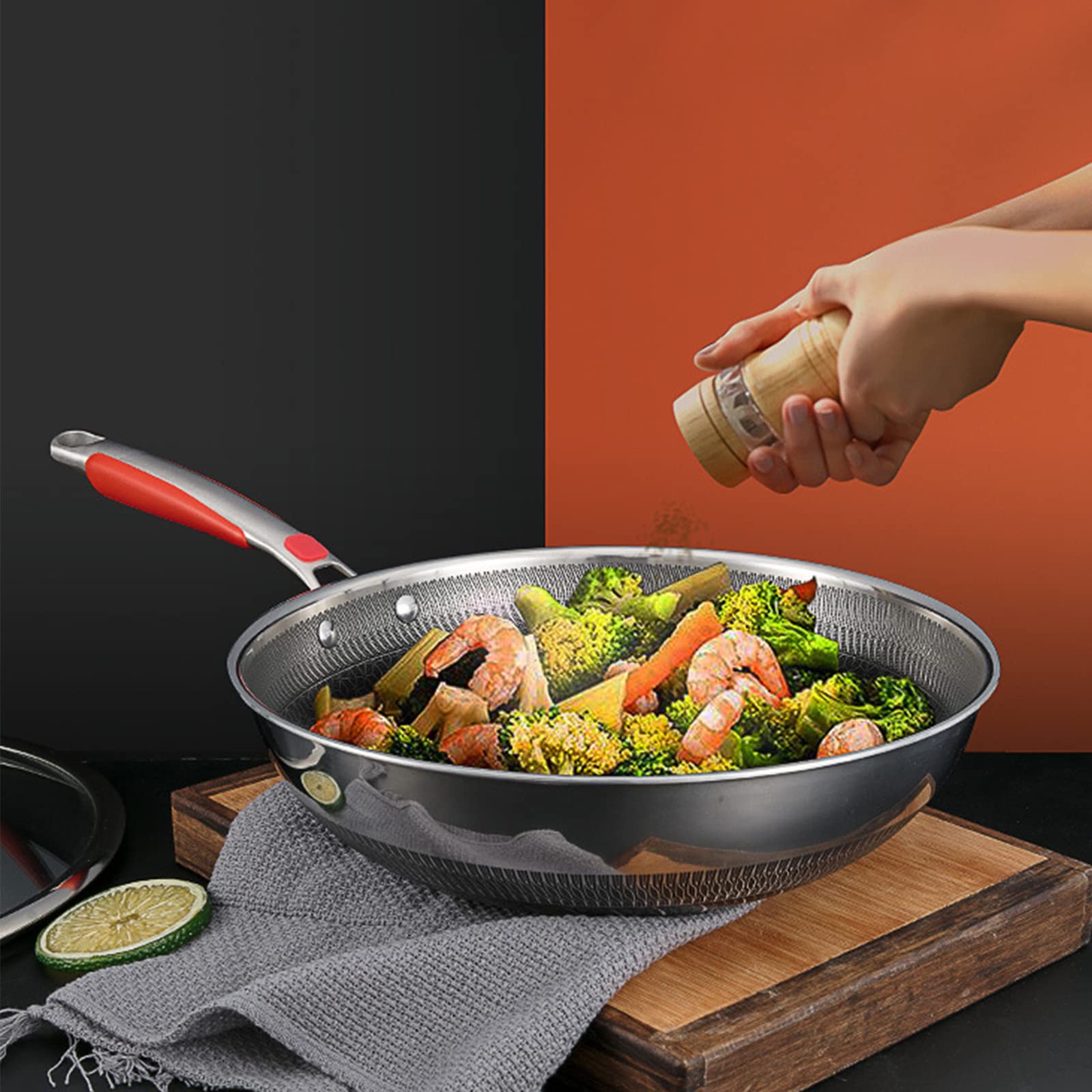 Amazon｜Wok Professionale in Acciaio al Carbonio, Coperchio in