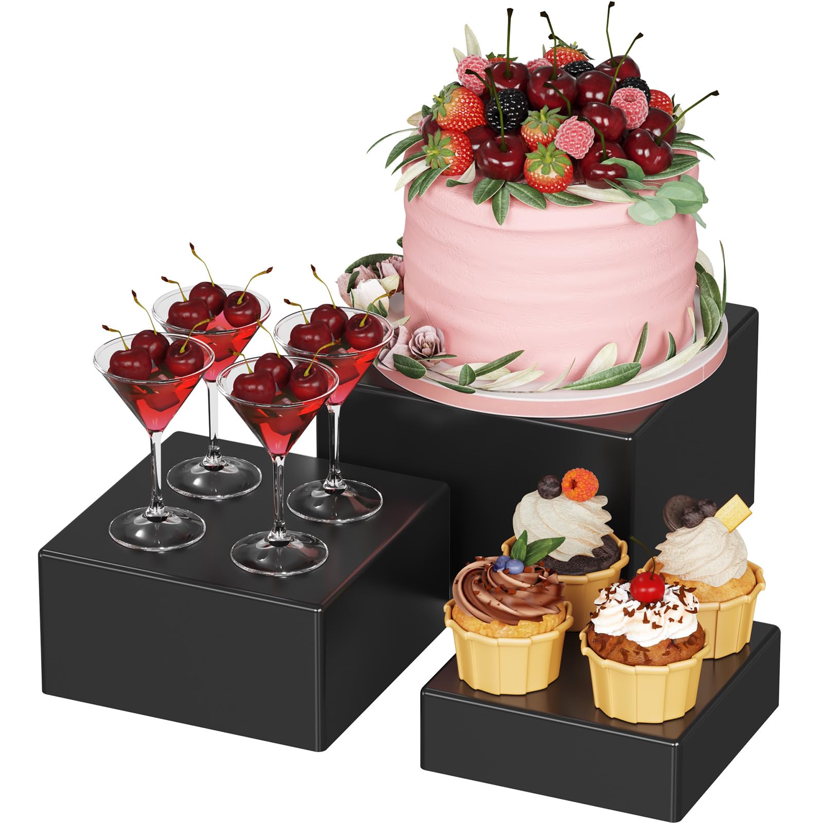 Lifewit 6", 7", 7.8''Buffet Risers and Stands, Food Risers for Buffet Table, Catering Dessert Cake Collectibles Jewelry Display Stand for Party, Black Cube Boxes Nesting Risers, 1 Set