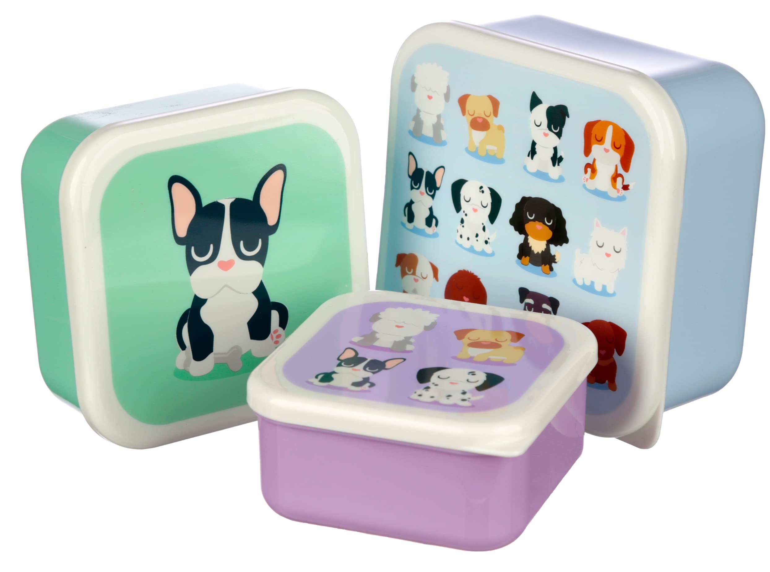 Puckator Barks Dog Squad Set of 3 Lunch Box Snack Storage S/M/L - Lunchbox With Multi Compartments - Small Food Containers - Lunchbox for Adults and Kids - Girls Boys Lunchbox - Food Prep with Lids