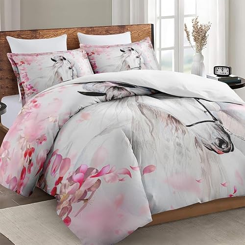 Miniatura 3 de Juego de funda de edredón de tamaño individual con funda de almohada, juego de ropa de cama de primavera de caballo con cierre de cremallera para