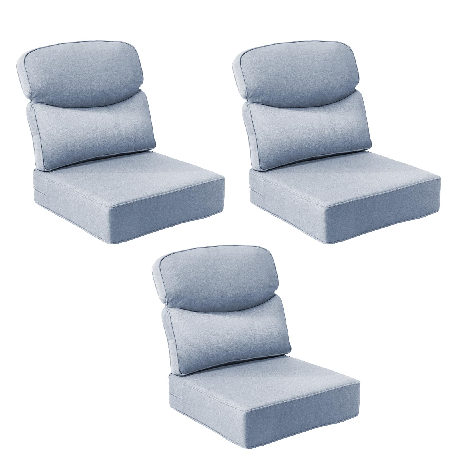 Outdoor Cushion Set for Patio Furniture, UV Resistant, Water Resistant - 6 Inch Thick Dual Layer Back Support Cushions– 24x24 Inch Patio Seat Covers for Chair/Sofa/Couch | Baby Blue | 3-Pack |