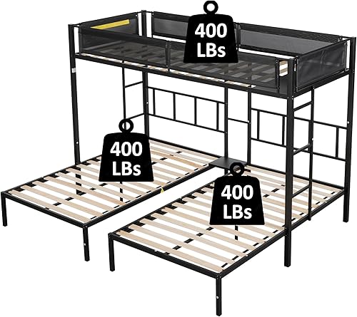 Miniatura 4 de Litera triple de metal de tamaño individual sobre individual sobre individual con escalera incorporada, muebles de dormitorio con barandillas para