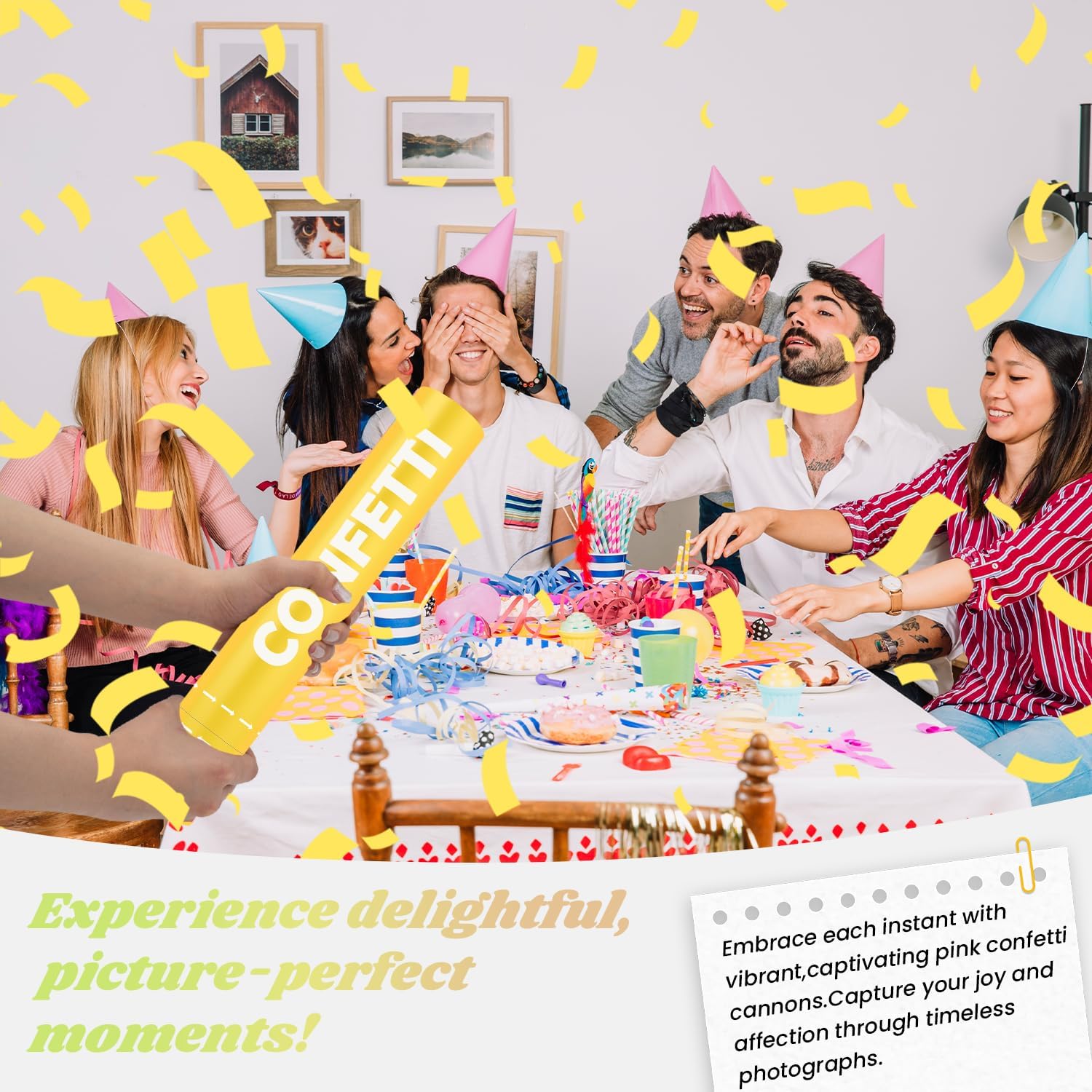 Konfettikanone, gelb, biologisch abbaubar, Konfetti-Popper, 12 Stück, Party-Popper, Shooter, gelbe Stäbchen für Hochzeit, Abschlussfeier, Verlobung, Jahrestag, Brautparty, Valentinstag, Geburtstag