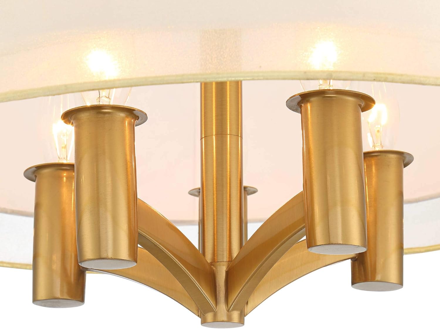 Warm Brass and White Drum Shade Semi Flush Mount Ceiling Light