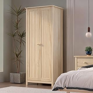 From the Tree Furniture Solid Wood Armoire – 2-Door Wardrobe Cabinet with Adjustable Shelves, Tall Bedroom Storage Closet, Unfinished