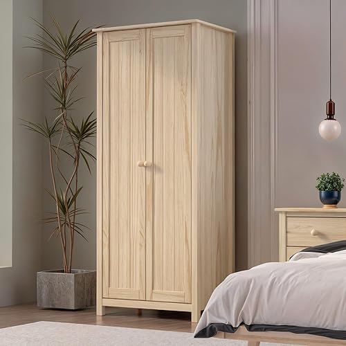 From the Tree Furniture - Modern Bedroom Armoire, 2-Door Wardrobe with 4 Shelves, Unfinished Closet Storage